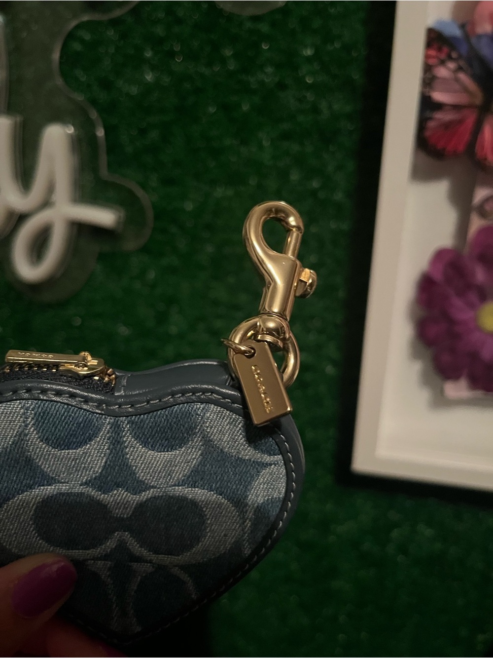 Coach Denim Heart-Shaped Denim Keychain Coin Pouch - Picture 6 of 7